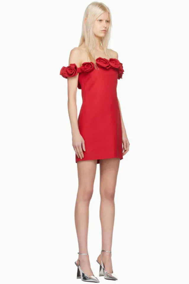 Rose Embellished Off-the-Shoulder Mini Dress - View 6 | TEVQA