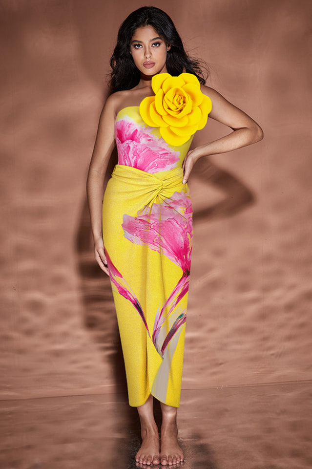 3D Flower One Shoulder Swimsuit & Skirt Set | Dress In Beauty
