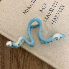 Large wavy gradient hair claw clip with pearl accent - View 6 | TEVQA