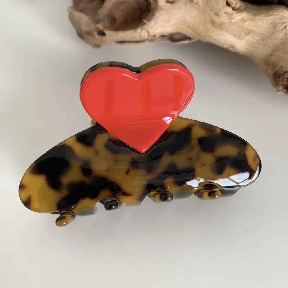 Acetate Heart Claw Clip in Tortoise Shell (4 Inch) - TEVQA
