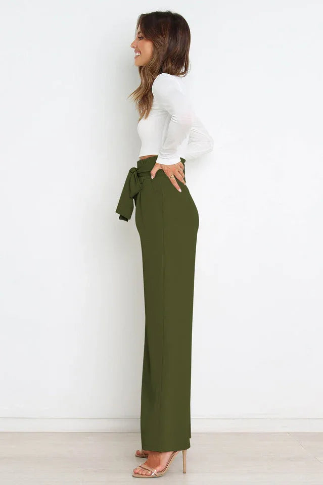 High Waist Belted Wide Leg Pants - View 8 | TEVQA
