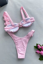 Ruched bikini set with floral accents and sweetheart neckline - View 9 | TEVQA