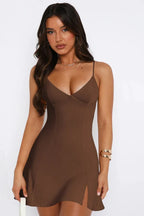 Fitted V-neck mini dress with spaghetti straps - View 13 | TEVQA