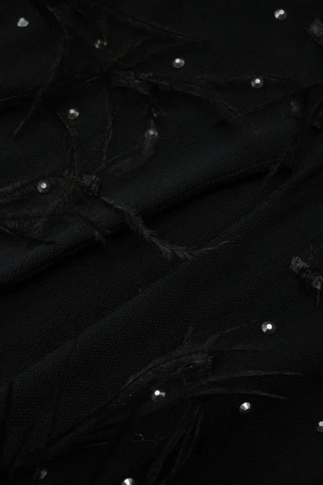 Embellished maxi dress with feather trim - View 11 | TEVQA