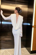 White long sleeve maxi dress with cowl neck - View 10 | TEVQA