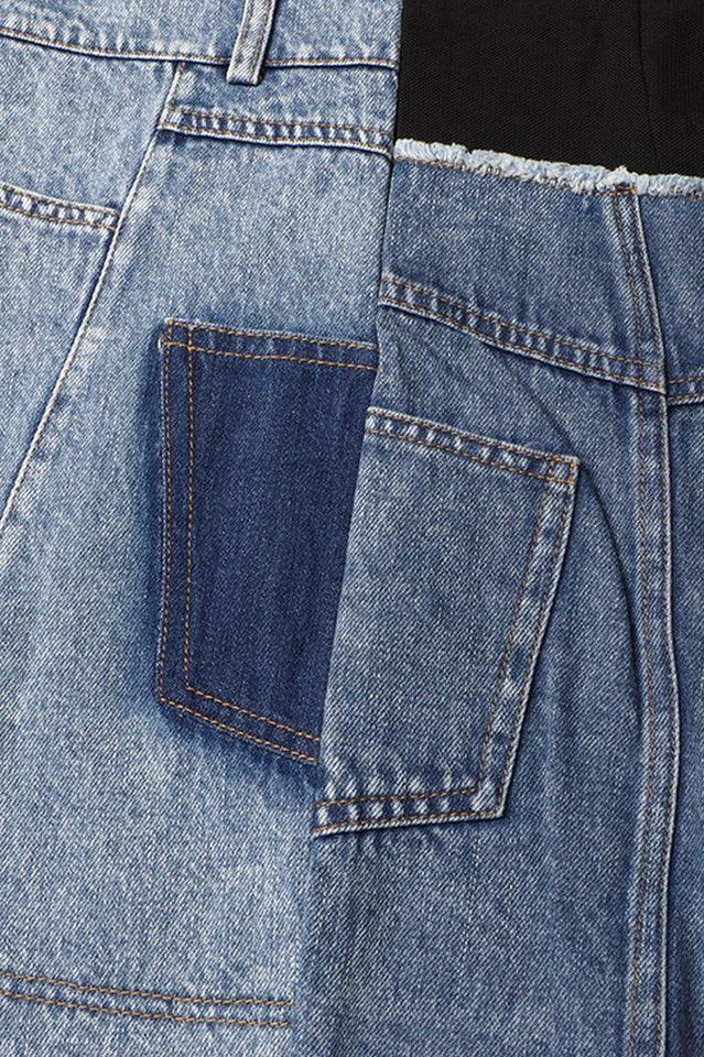 Patchwork denim and mesh mini dress - View 6 | TEVQA