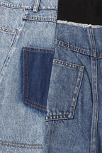 Patchwork denim and mesh mini dress - View 6 | TEVQA
