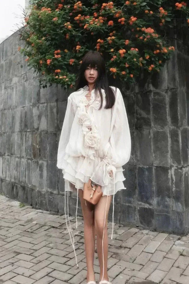 Puff Sleeve Tiered Mini Dress - View 9 | TEVQA