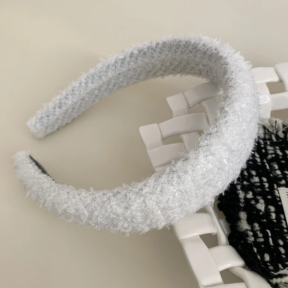 Classic Tweed Padded Headband - 1.2 Inch Black & White Collection