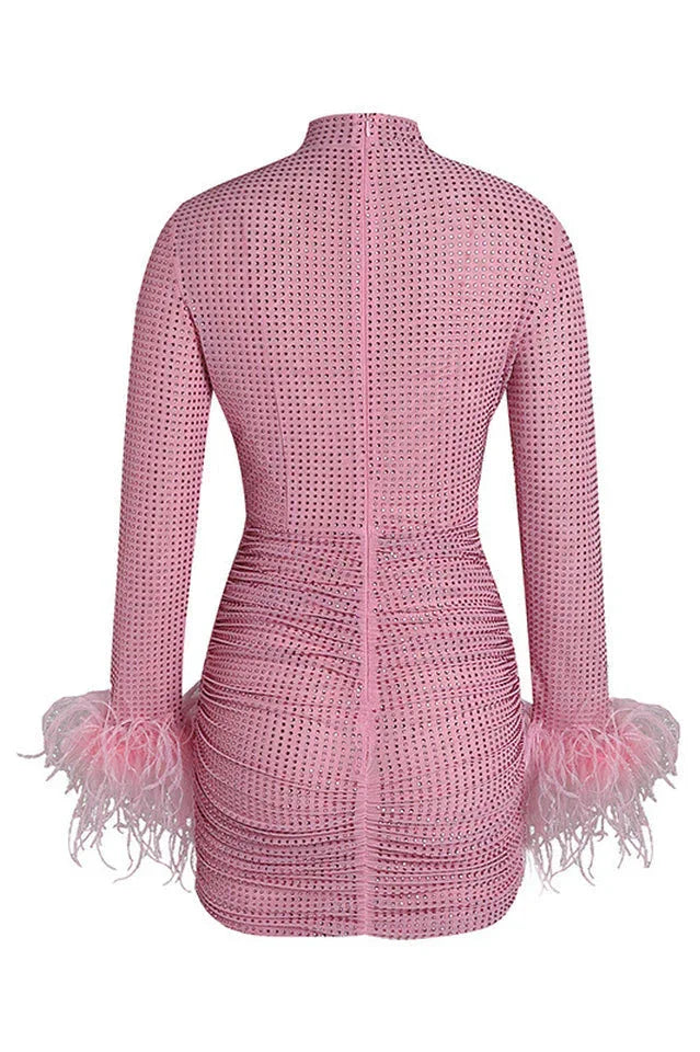 Long sleeve embellished ruched dress - View 12 | TEVQA