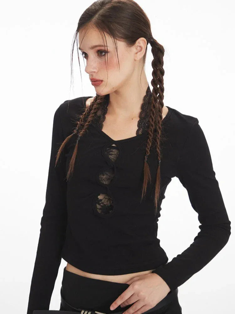 Keyhole Lace Long Sleeve Top - View 6 | TEVQA