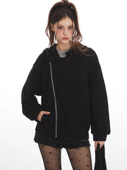 Y2K Grunge Asymmetrical Zipper Hoodie - TEVQA