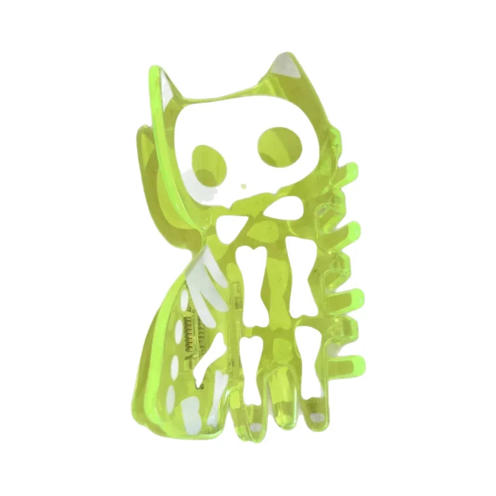 Translucent neon green skeleton cat hair clip