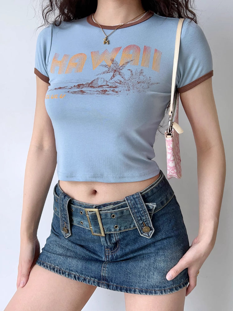 Hawaii Vintage Graphic Ringer Slim Tee