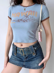 Hawaii Vintage Graphic Ringer Slim Tee
