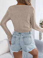 Pointelle Tie-Front Cardigan - View 8 | TEVQA