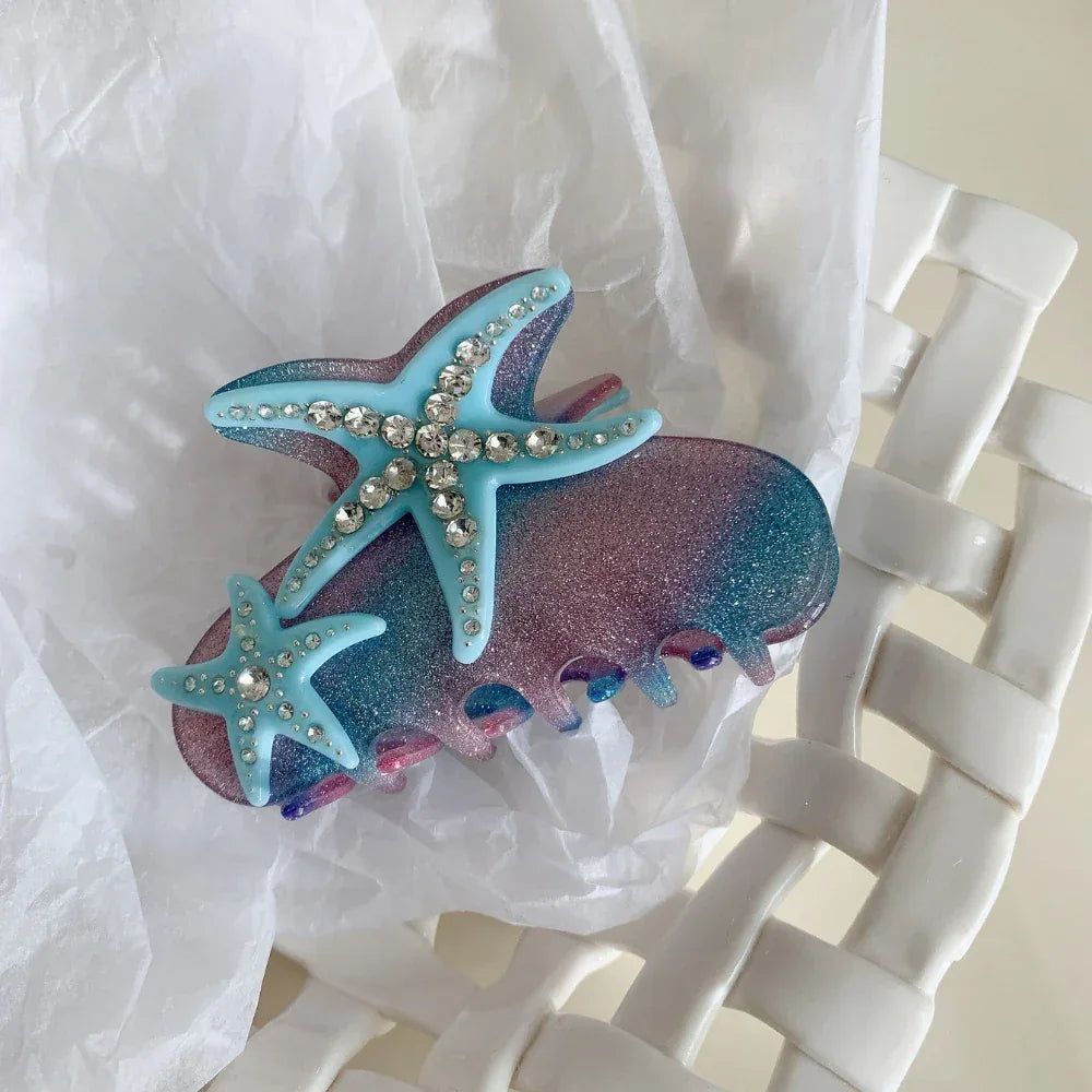 Sparkling Starfish Rhinestone Hair Claw Clip - View 6 | TEVQA