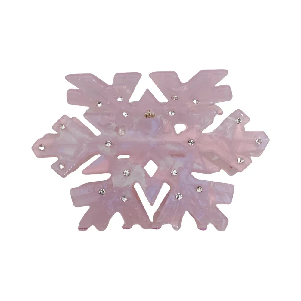 Pink iridescent snowflake hair clip with rhinestones Main image