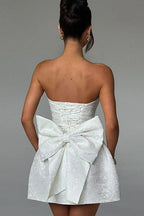 Jacquard Print Tube Back Bow Mini Dress - View 7 | TEVQA