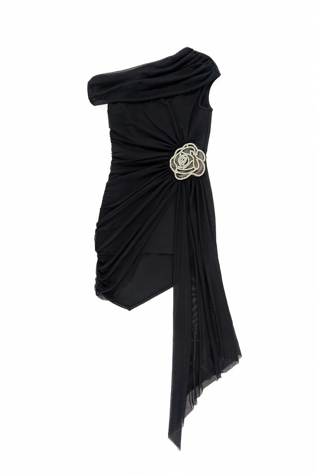Asymmetric Embroidered Rose Mini Dress | Dress In Beauty