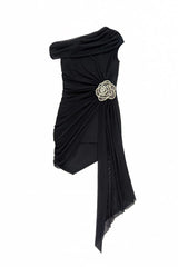 Asymmetric Embroidered Rose Mini Dress | Dress In Beauty