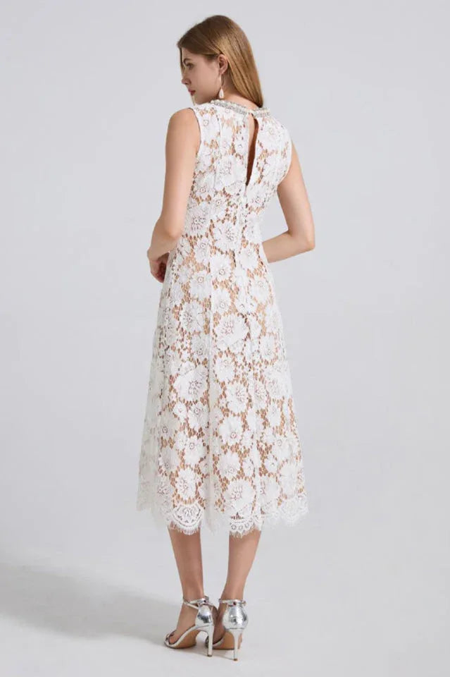 Ariana Floral Lace Sleeveless Midi Dress - TEVQA