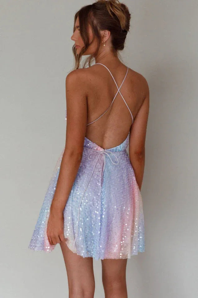 Beaded A-Line Party Dress - View 13 | TEVQA