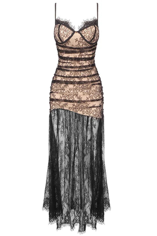 Aliza Lace and Mesh Fit and Flare Dress - View 13 | TEVQA