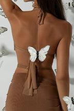 Gold sequin butterfly halter crop top - View 7 | TEVQA