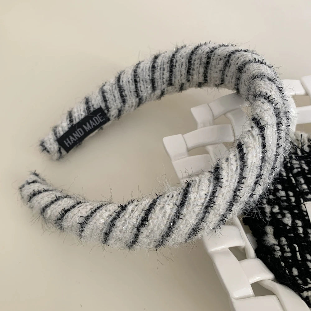 Classic Tweed Padded Headband - 1.2 Inch Black & White Collection