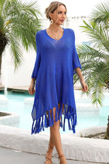 Fringe Trim Dolman Sleeve Openwork Cover Up | Dress In Beauty