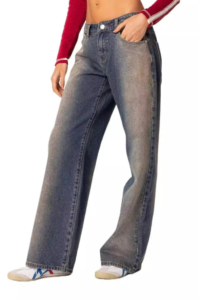 Striped wide leg denim jeans - View 19 | TEVQA