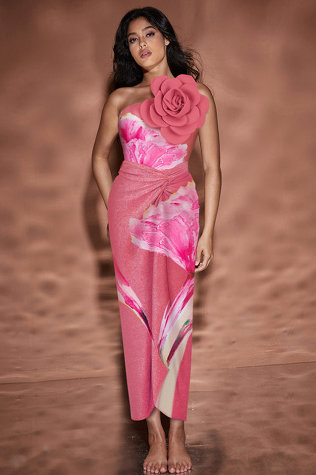 3D Flower One Shoulder Swimsuit & Skirt Set | Dress In Beauty