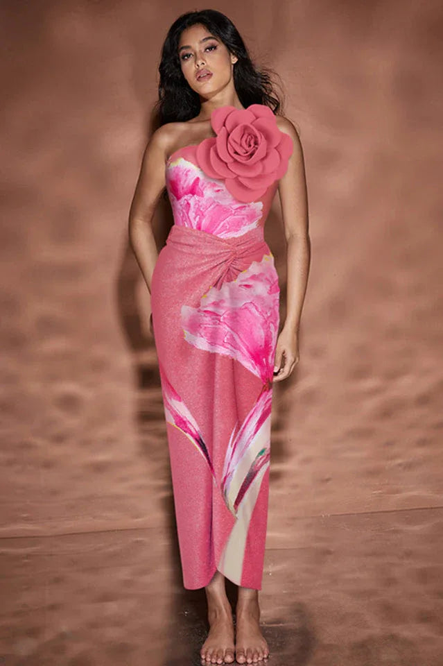 One Shoulder Floral Swimsuit with Skirt Set Secondary image