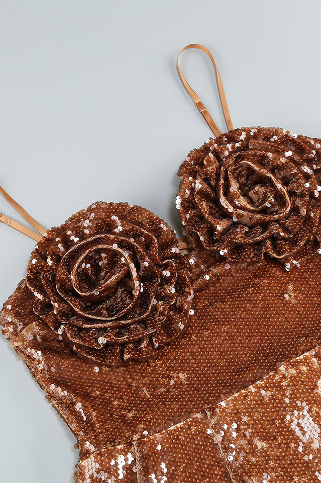 Floral Detail Sequin A Line Corset Dress | Dress In Beauty