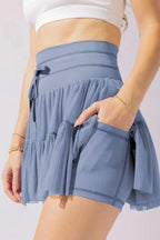 Pirouette Skort with Ruffled Tulle and Drawstring Waist - View 12 | TEVQA
