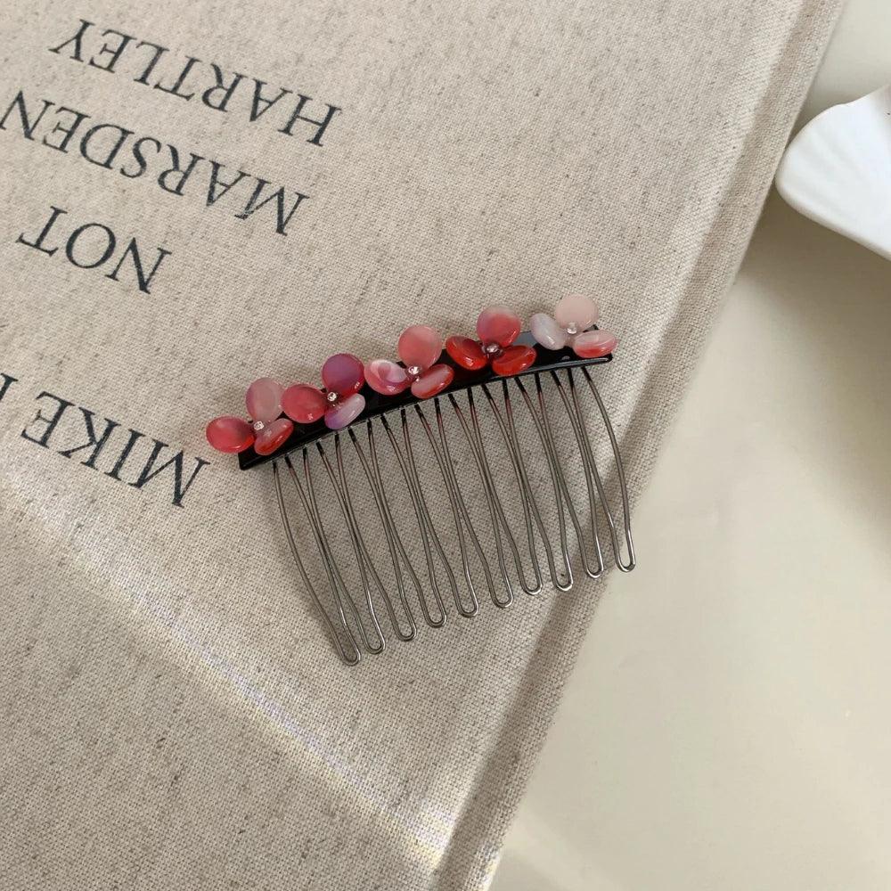 Acetate Flower Hair Comb with Decorative Side Clip - View 11 | TEVQA