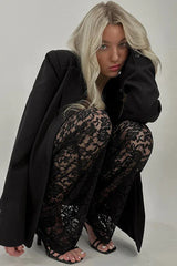 Lace Wide Leg Trousers - View 9 | TEVQA