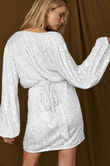 Sequin Puff Sleeve Mini Dress - View 24 | TEVQA