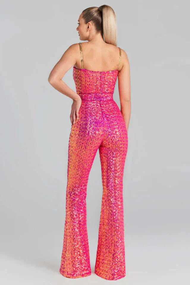 Lucinda Gold Sequin Jumpsuit - View 15 | TEVQA