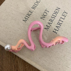 Large wavy gradient hair claw clip with pearl accent - View 7 | TEVQA