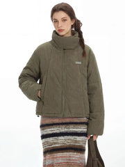 Vintage Olive Stand-Collar Puffer Jacket - TEVQA