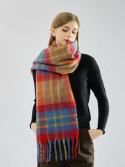 Soft Wool Blend Rainbow Plaid Scarf Multi