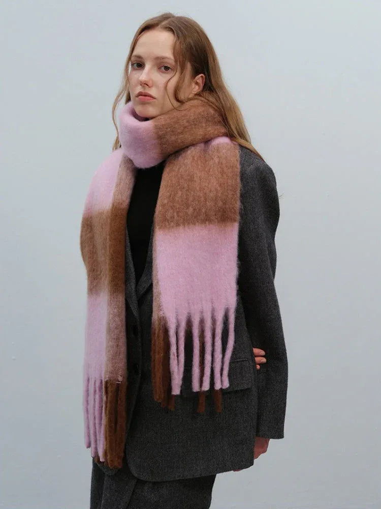 Extra Long Vintage Plaid Scarf with Tassels - View 12 | TEVQA