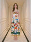 Tropical Paradise Print Smocked Maxi Dress