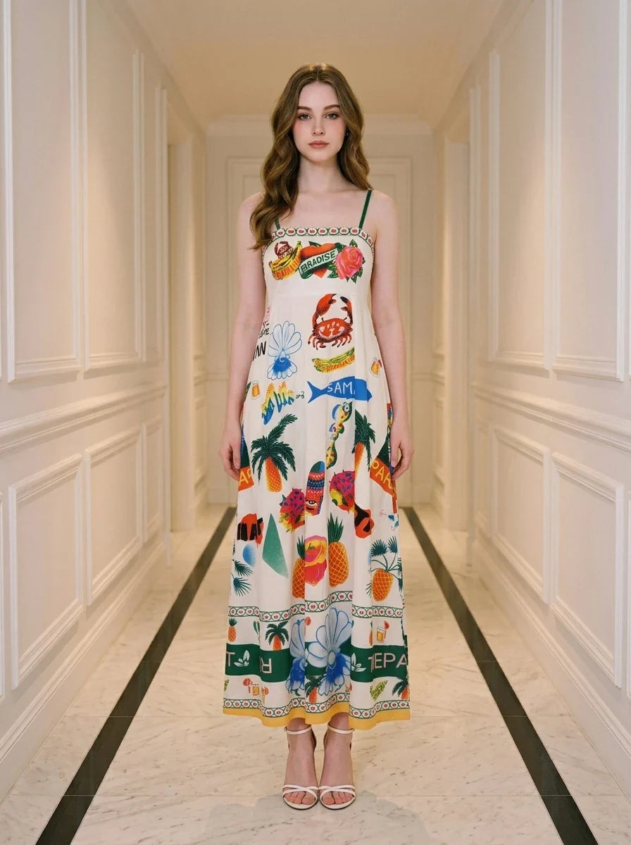 Tropical Paradise Print Smocked Maxi Dress Main image