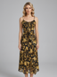 Yellow Floral Ruffle Cold-Shoulder Midi Vacation Dress