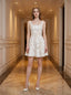 White Floral Embroidered Square Neck Mini Dress
