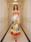 Vibrant Tropical Floral Print Maxi Dress Orange