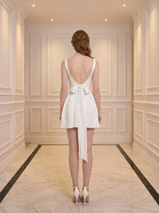 White Square Neck Backless Bow Mini Dress